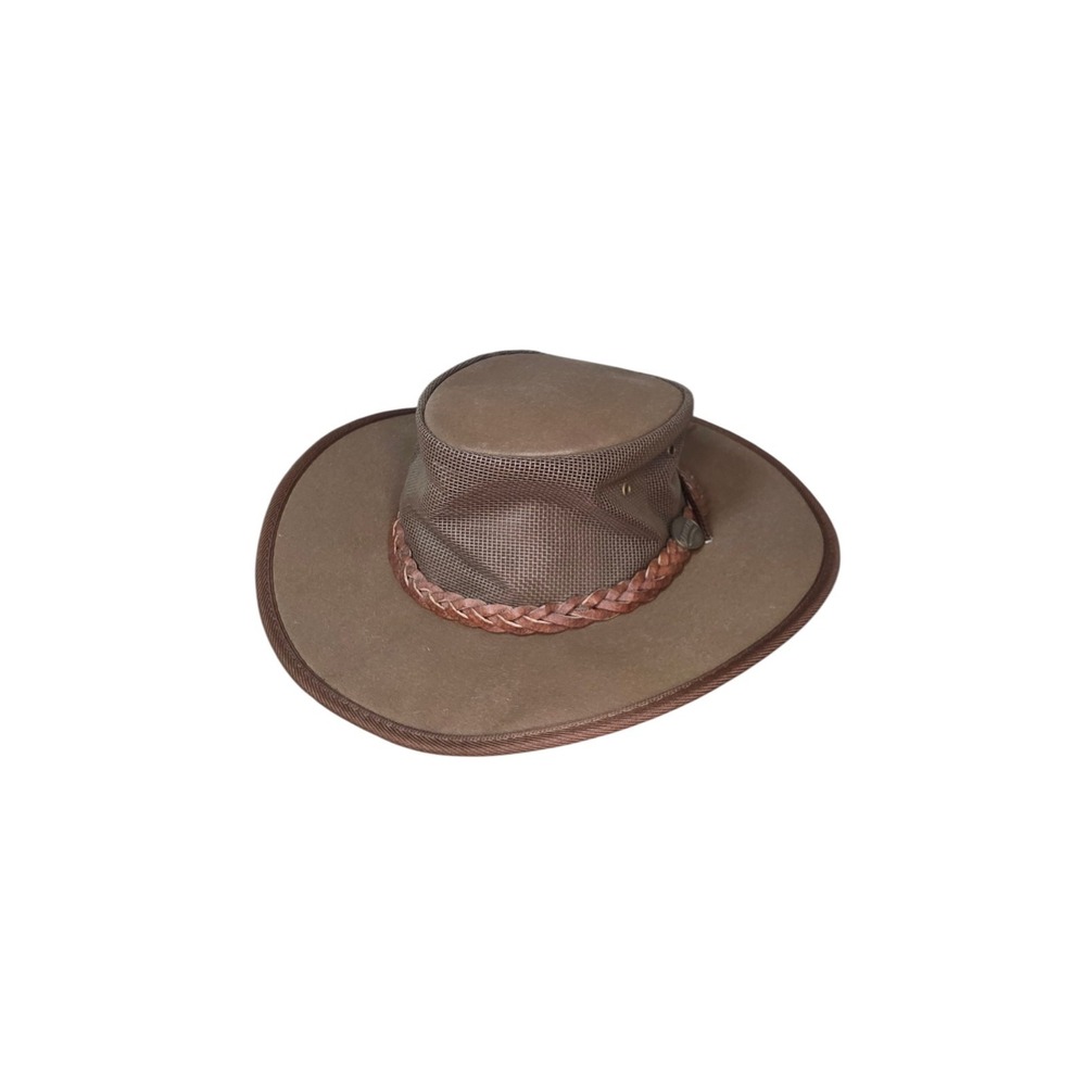 Barmah 1057 Canvas Drover Hat Safari Outback Vented Airflow Tan Size Large